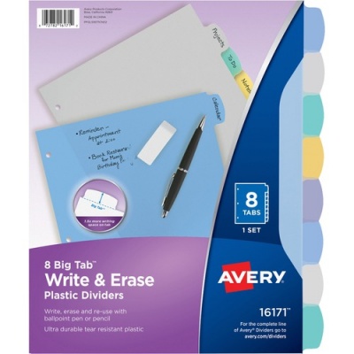 Avery Big Tab Write & Erase Durable Plastic Dividers, 8 Multicolor Tabs, 1 Set (16171)