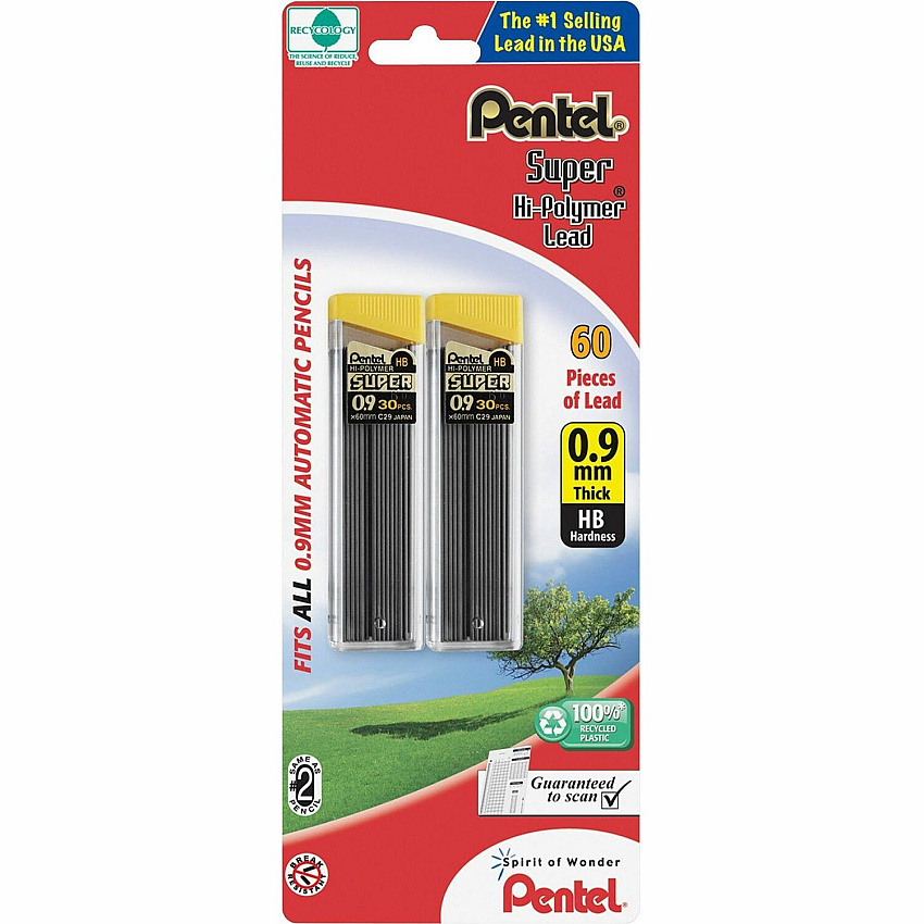 Pentel Super Hi-Polymer 0.9mm Lead Refill (PENC29BPHB2)