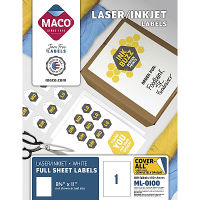 MACO White Laser/Ink Jet Full Sheet Label (MACML0100)