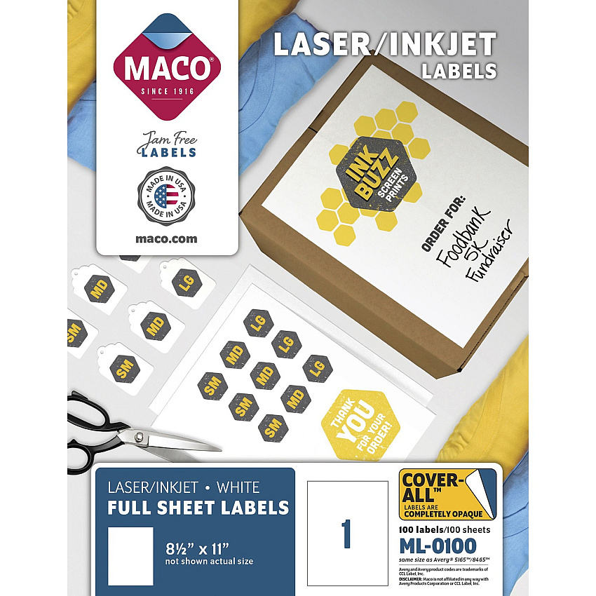 MACO White Laser/Ink Jet Full Sheet Label (MACML0100)