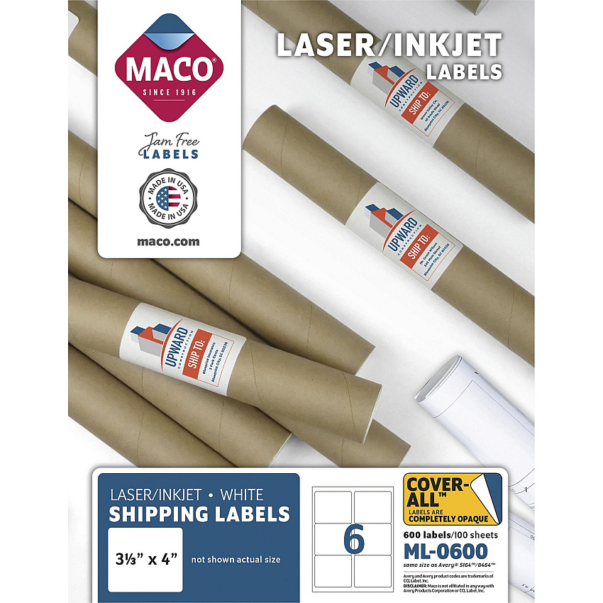 MACO White Laser/Ink Jet Shipping Label (MACML0600)