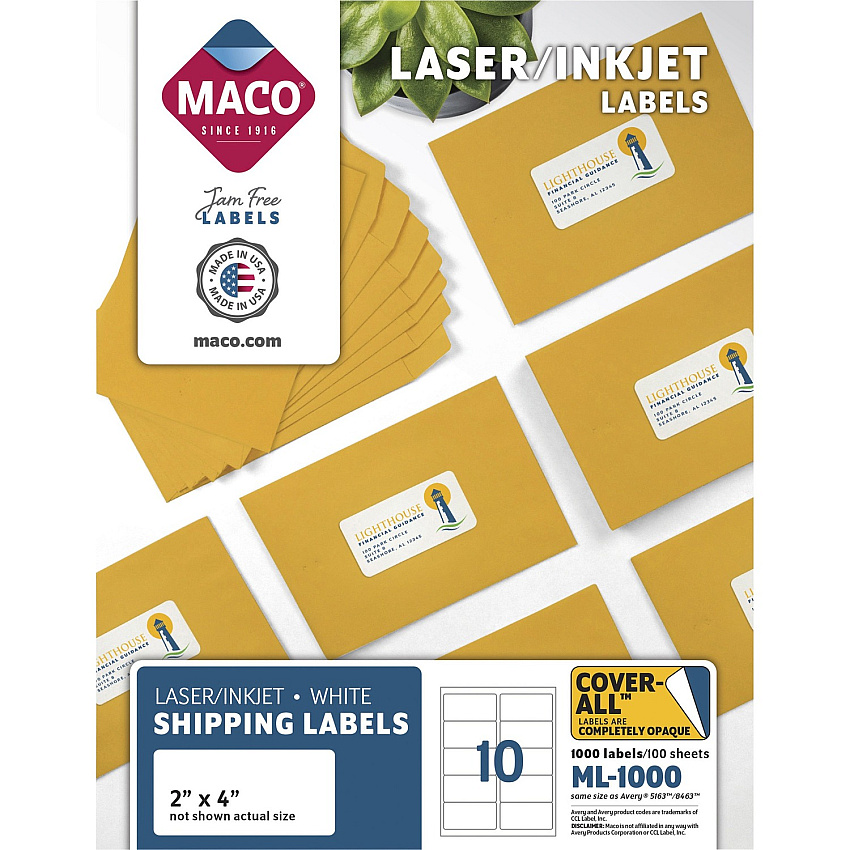 MACO White Laser/Ink Jet Shipping Label (MACML1000)