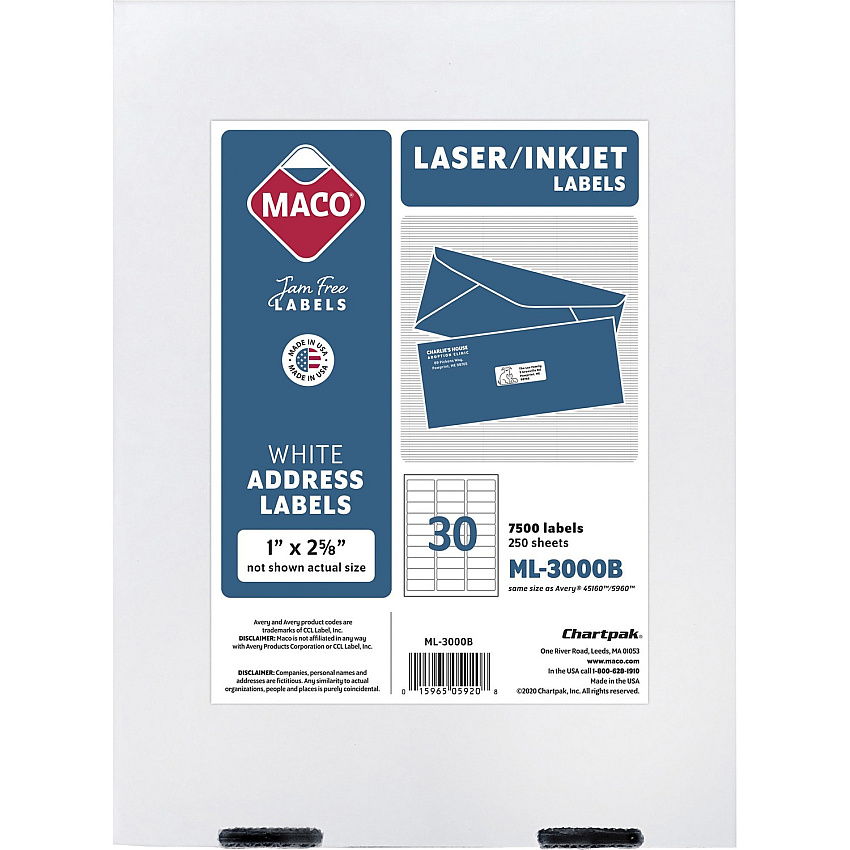 MACO White Laser/Ink Jet Address Label (MACML3000B)