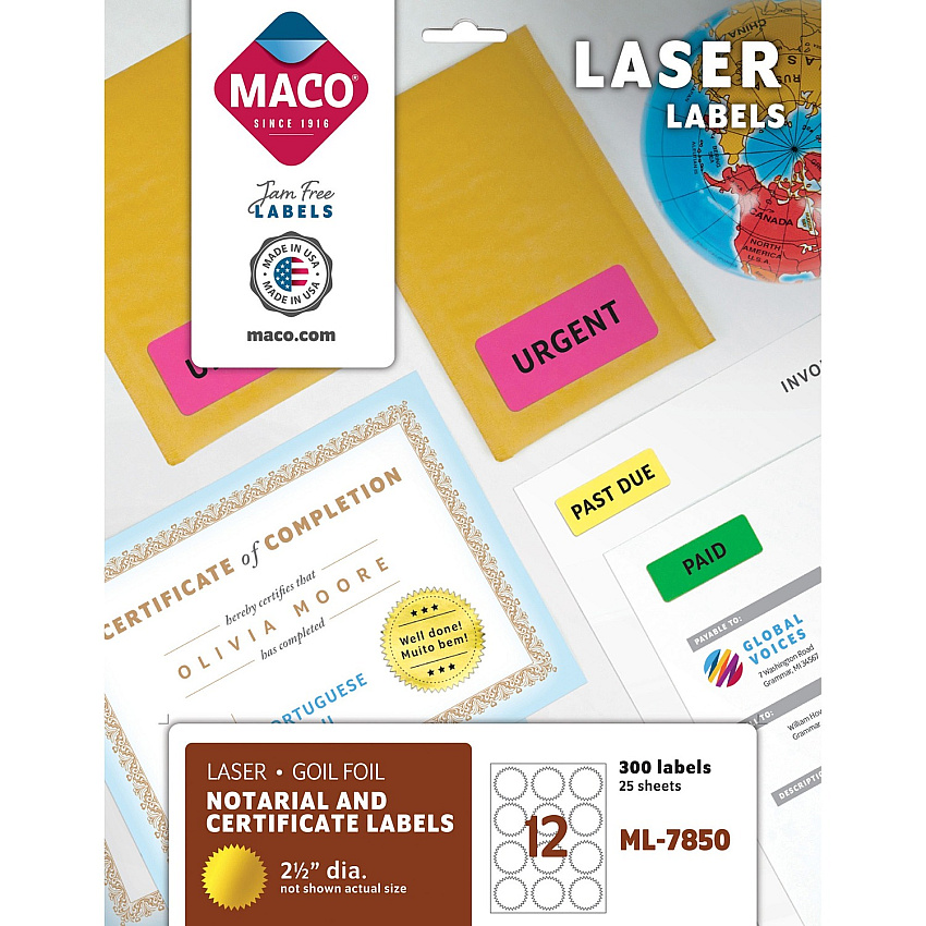 MACO Laser Gold Foil Notarial & Certificate Labels (MACML7850)