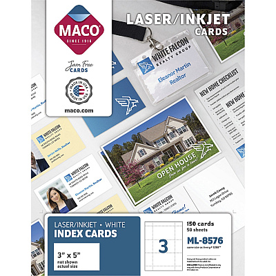 MACO Micro-perforated Laser/Ink Jet Unruled Index Cards (MACML8576)