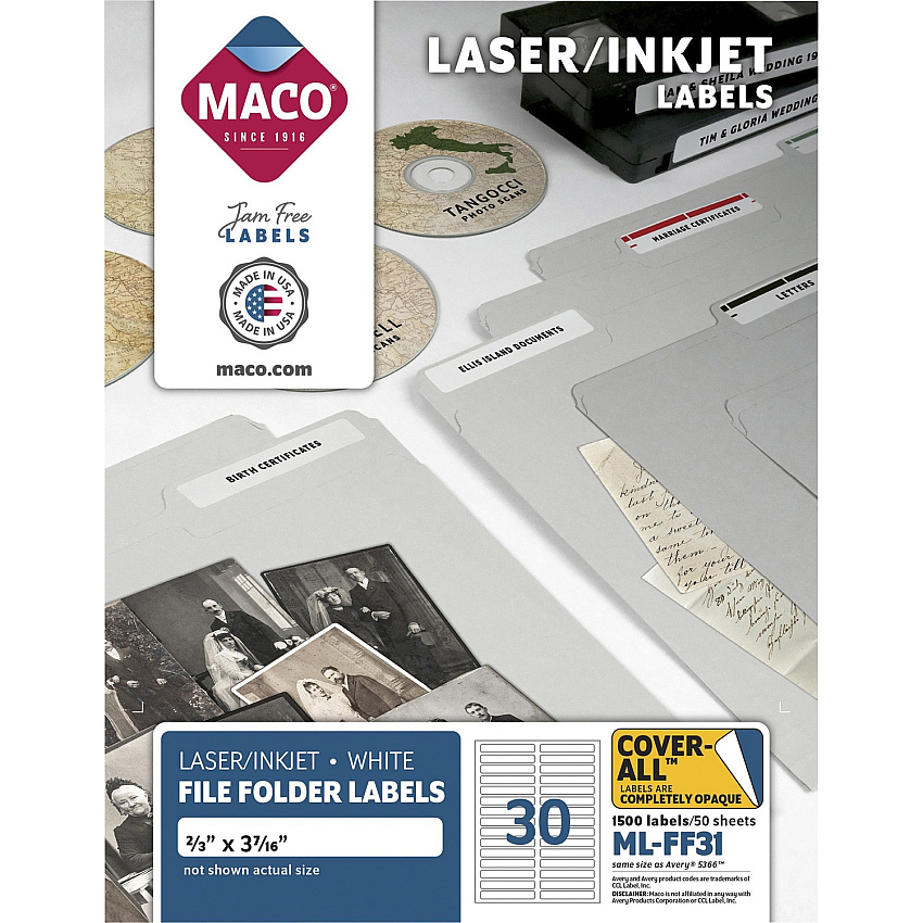 MACO Assorted Laser/Inkjet File Folder Labels (MACMLFF31)