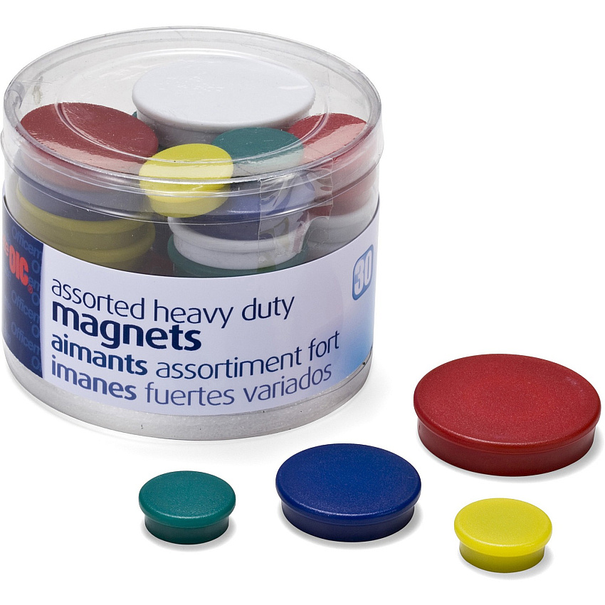 Officemate Heavy-Duty Assorted Magnets, 30/Tub (OIC92501)