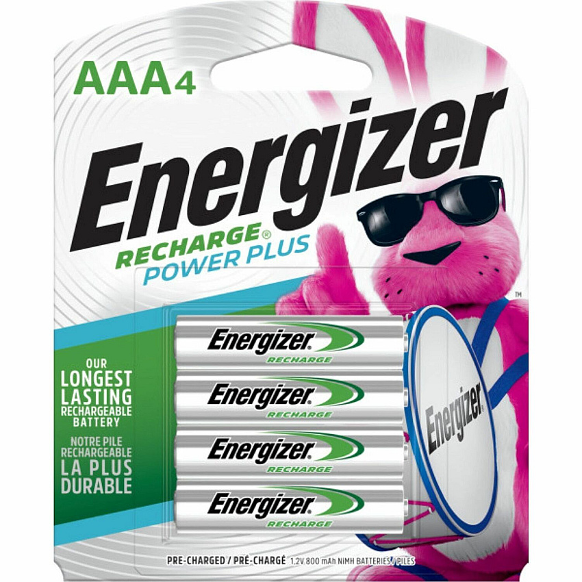 Energizer Recharge Power Plus Rechargeable AAA Batteries, 4 Pack (EVENH12BP4)