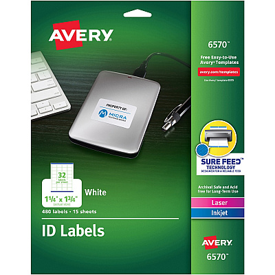 Avery Laser Inkjet Printer Permanent ID Labels (AVE6570)