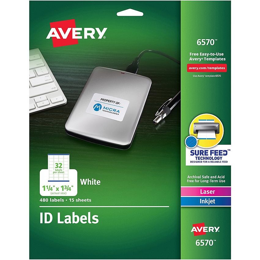 Avery Laser Inkjet Printer Permanent ID Labels (AVE6570)