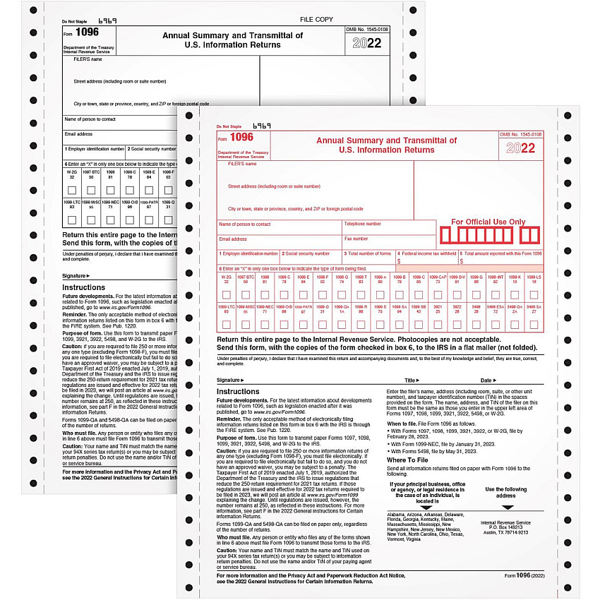 TOPS 1096 Tax Form (TOP2202)