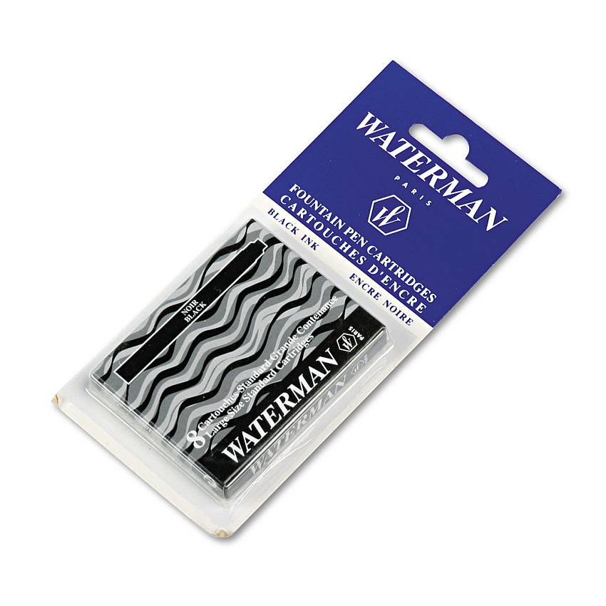 Refill Cartridge for Waterman Fountain Pens, Black Ink, 8/Pack (WAT52021W)