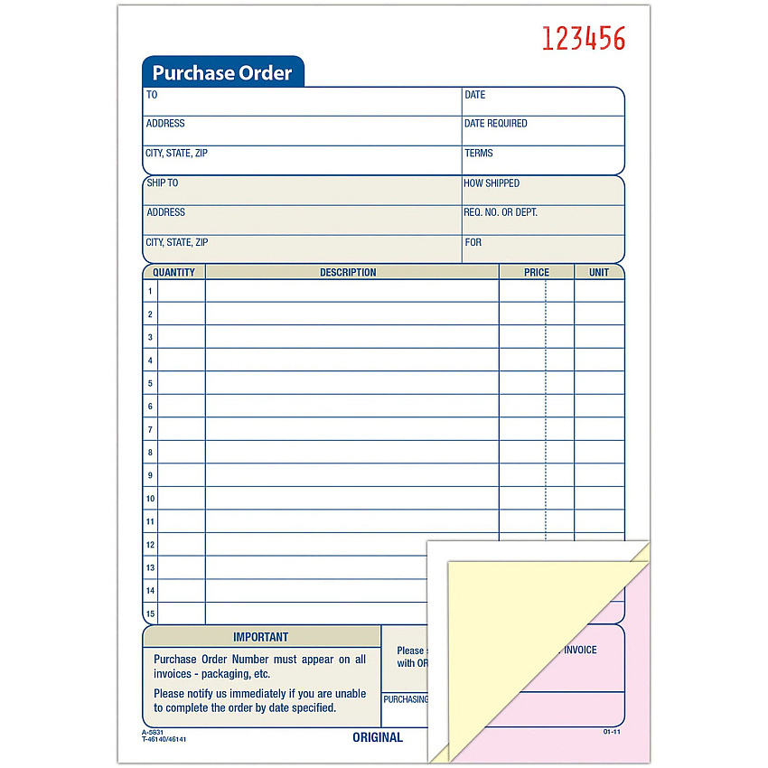 Adams 3-Part Carbonless Purchase Order Forms (ABFTC5831)