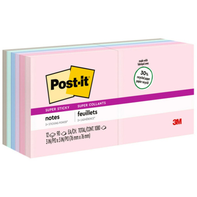 Post-it Super Sticky Recycled Notes - Wanderlust Pastels Color Collection (65412SSNRP)