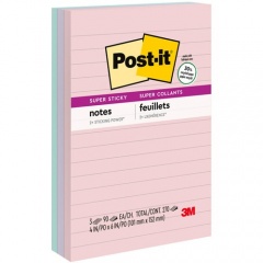Post-it Super Sticky Lined Recycled Notes - Wanderlust Pastels Color Collection (6603SSNRP)