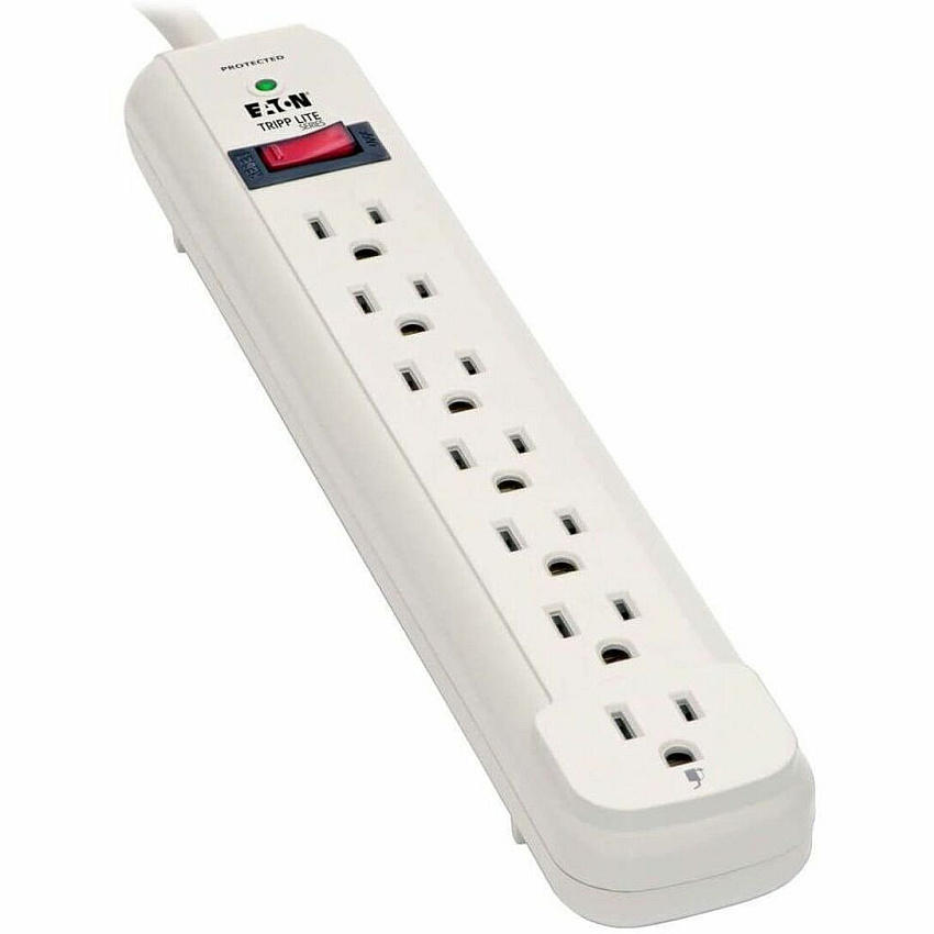 Eaton Tripp Lite Series Protect It! 7-Outlet Surge Protector, 25 ft. Cord, 1080 Joules, Diagnostic LED, Light Gray Housing (TLP725)
