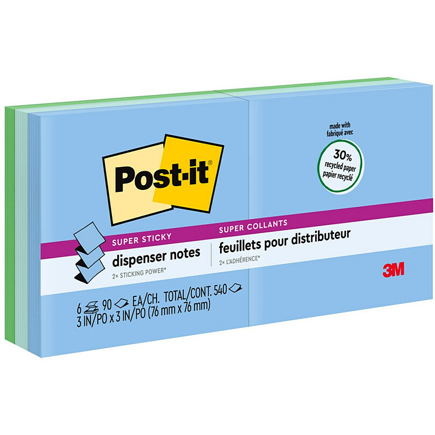 Post-it Super Sticky Dispenser Notes - Oasis Color Collection (MMMR3306SST)