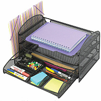 Safco Onyx 1 Upright/3 Tray Mesh Desk Organizer (SAF3265BL)