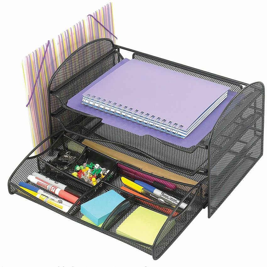 Safco Onyx 1 Upright/3 Tray Mesh Desk Organizer (SAF3265BL)