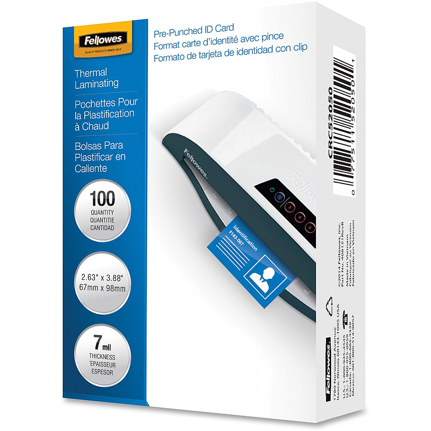 Fellowes Punched ID Card Glossy Thermal Laminating Pouches (FEL52050)