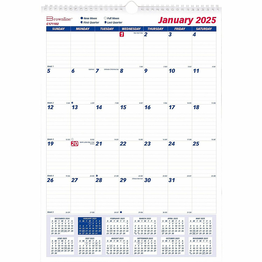 Brownline Ruled Block Monthly Wall Calendar (C171102)