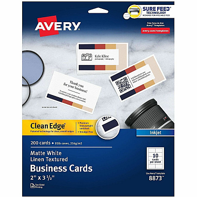 Avery Clean Edge Business Cards, White Textured, 200 (08873)