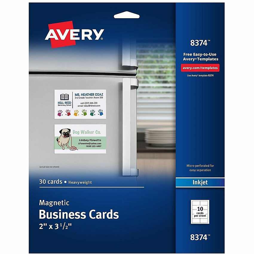 Avery Magnetic Business Cards, 2" x 3-1/2" , Matte White, 30 Cards (8374) (08374)