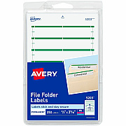 Avery File Folder Labels, White/Green, 2/3" x 3-7/16" , 252 (5203) (AVE05203)