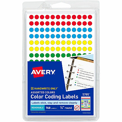 Avery Dot Stickers, 1/4" Diameter, Assorted, 760 Total (5795) (AVE05795)