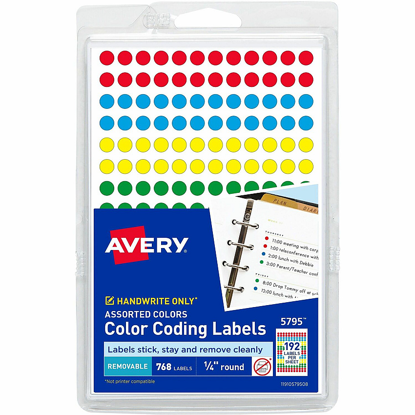 Avery Dot Stickers, 1/4" Diameter, Assorted, 760 Total (5795) (AVE05795)