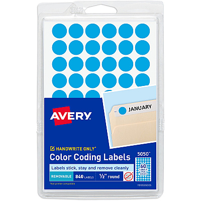 Avery Dot Stickers, 1/2" Diameter, Light Blue, 840 Total (5050) (AVE05050)