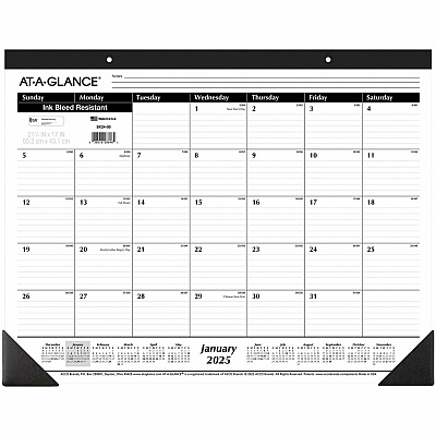 AT-A-GLANCE Ruled Desk Pad, 22 x 17, White Sheets, Black Binding, Black Corners, 12-Month (Jan to Dec): 2026 (SK2400)