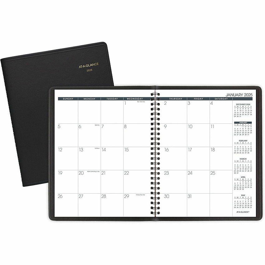 AT-A-GLANCE Monthly Planner, 8.75 x 7, Black Cover, 12-Month (Jan to Dec): 2026 (7012005)