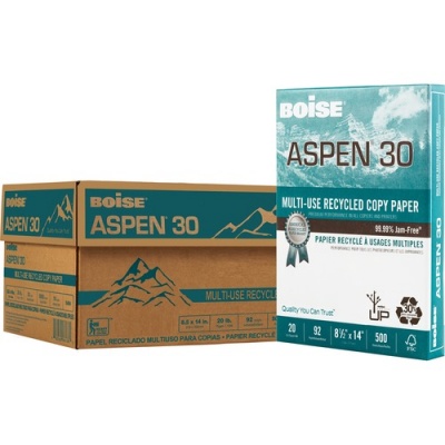 BOISE ASPEN 30% Recycled Multi-Use Copy Paper, 8.5" x 14" Legal, 92 Bright White, 20 lb., 10 Ream Carton (5,000 Sheets) (054904)