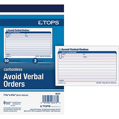 TOPS Avoid Verbal Orders Book (TOP46373)