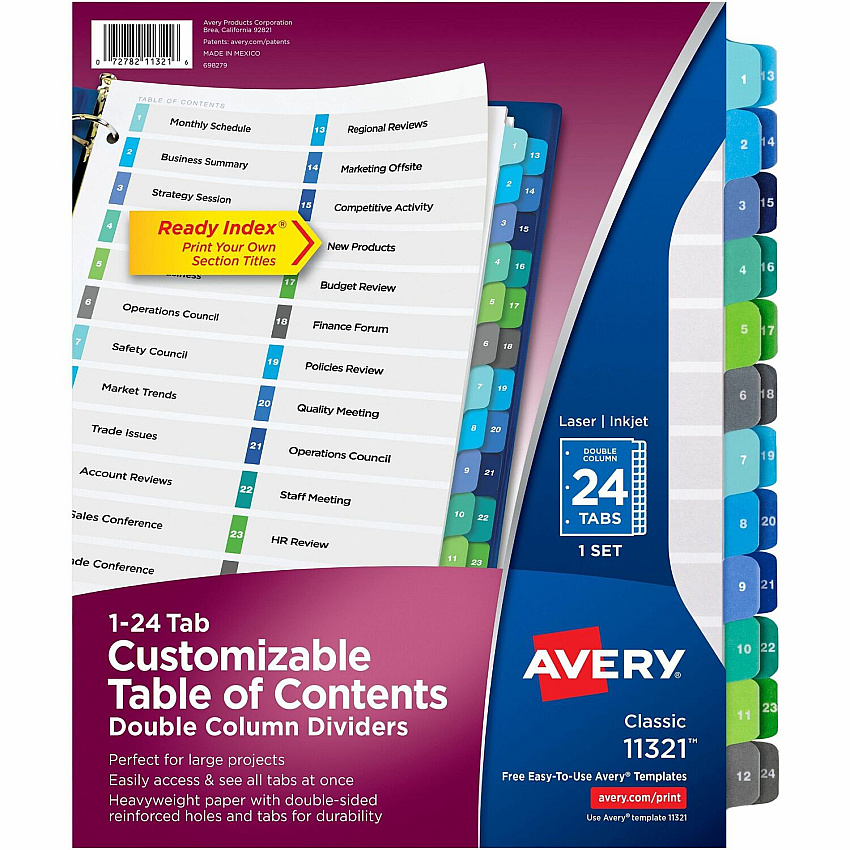 Avery Ready Index Double Column Table of Content Dividers, 24 tabs (AVE11321)