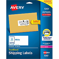 Avery Shipping Labels, Sure Feed, 2" x 4" , 250 Labels (AVE5263)