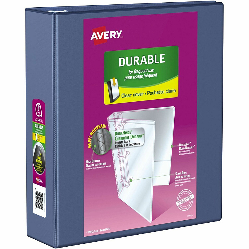 Avery Durable View Binder 3" , Slant D Rings, Navy" 3" , Slant D Rings, Navy (AVE17044)