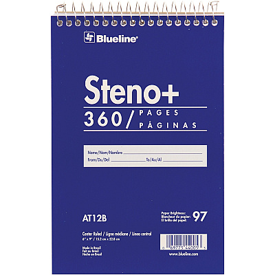 Blueline White Paper Wirebound Steno Pad (REDAT12B)