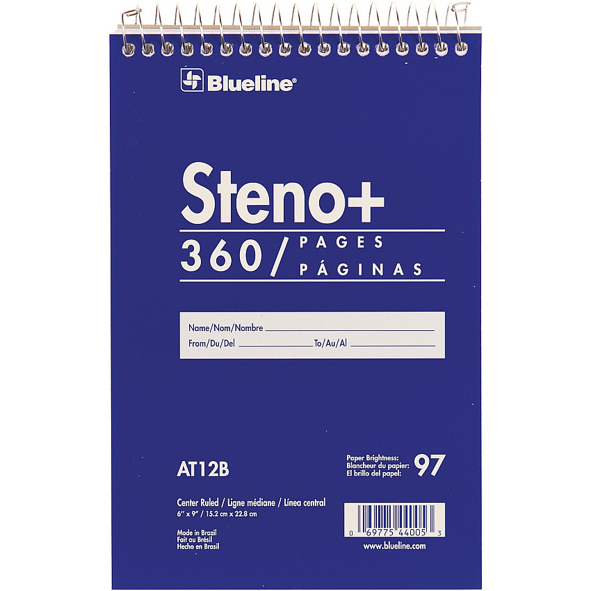 Blueline White Paper Wirebound Steno Pad (REDAT12B)