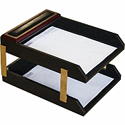 Dacasso Rosewood & Leather Double Letter Trays (A8020)