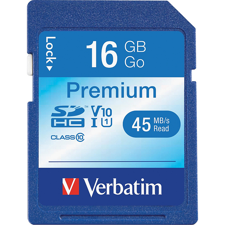 Verbatim 16GB Premium SDHC Memory Card, UHS-I Class 10 (VER96808)