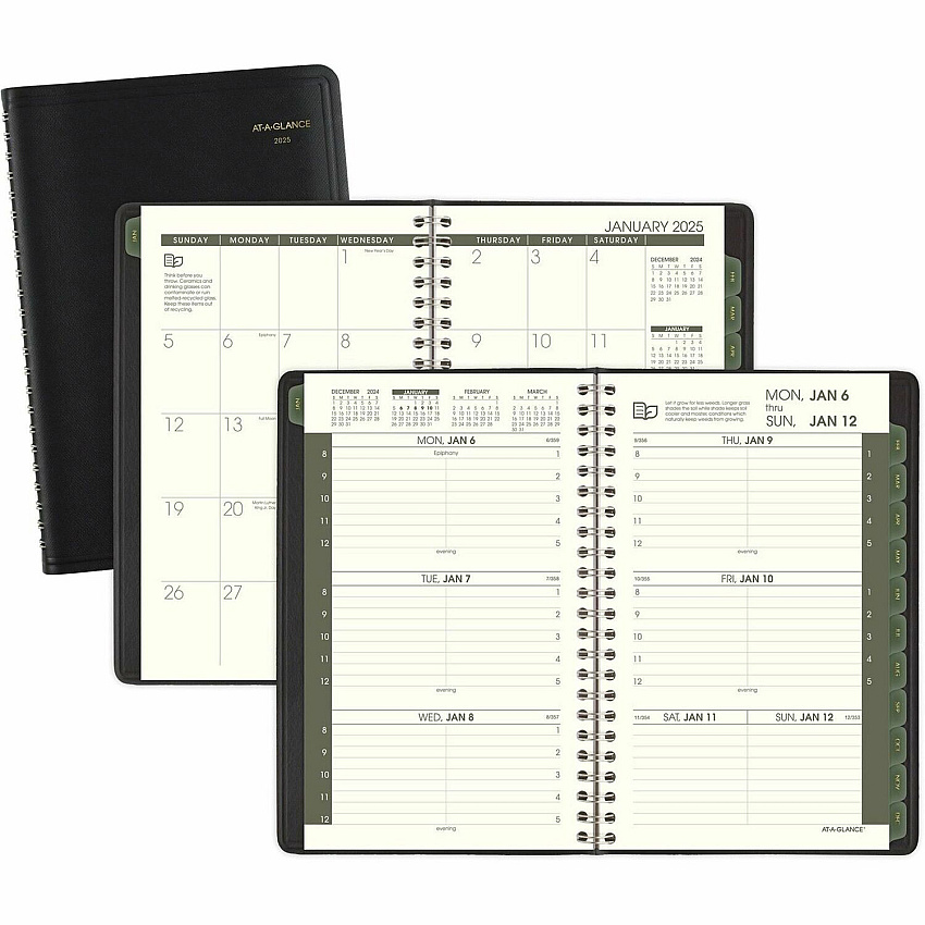 AT-A-GLANCE Recycled Weekly Block Format Appointment Book, 8.5 x 5.5, Black Cover, 12-Month (Jan to Dec): 2026 (70100G05)