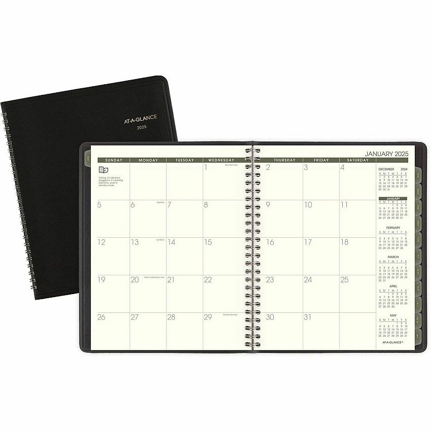 AT-A-GLANCE Recycled Monthly Planner with Perforated Memo Section, 8.75 x 7, Black Cover, 12-Month (Jan to Dec): 2026 (70120G05)
