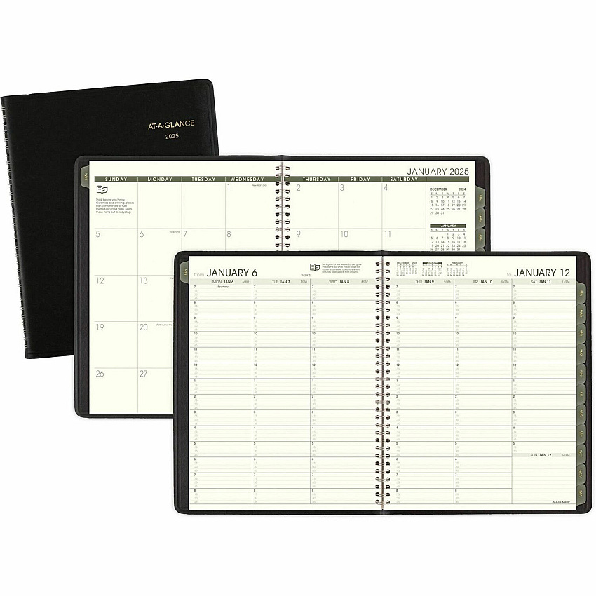 AT-A-GLANCE Recycled Weekly Vertical-Column Format Appointment Book, 11 x 8.25, Black Cover, 12-Month (Jan to Dec): 2026 (70950G05)