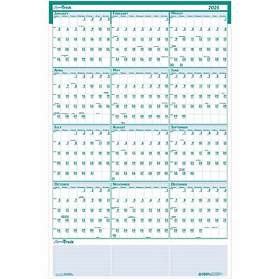 House of Doolittle Express Track Recycled Reversible/Erasable Yearly Wall Calendar, 24 x 37, White/Teal Sheets, 12-Month (Jan to Dec): 2026 (392)
