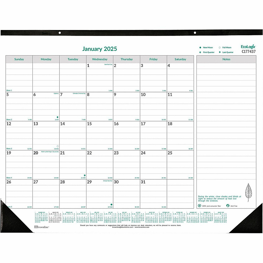Blueline EcoLogix Monthly Desk Pad Calendar, 22" x 17" , English (C177437)