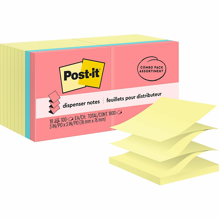 Post-it Dispenser Notes - Assorted Colors (MMMR330144B)