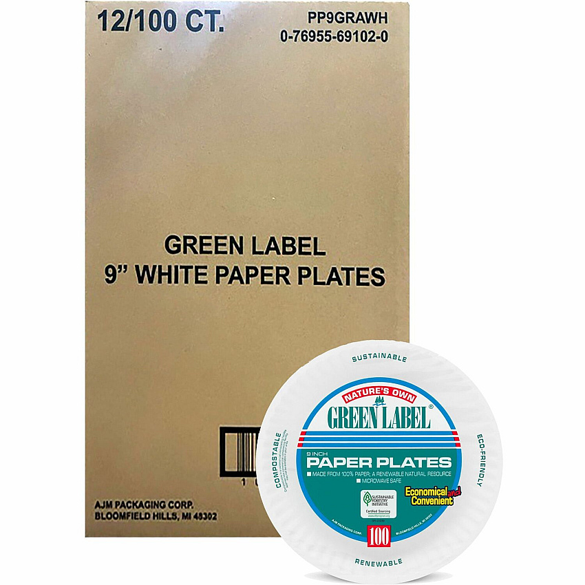 AJM Packaging Packaging Packaging AJM Packaging Packaging 9" Green Label Economy Paper Plates (AJMPP9GRA)