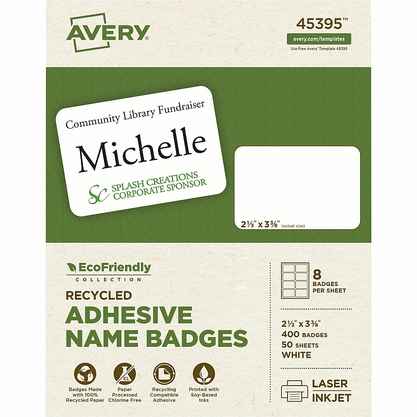 Avery Eco-friendly Premium Name Badge Labels (AVE45395)